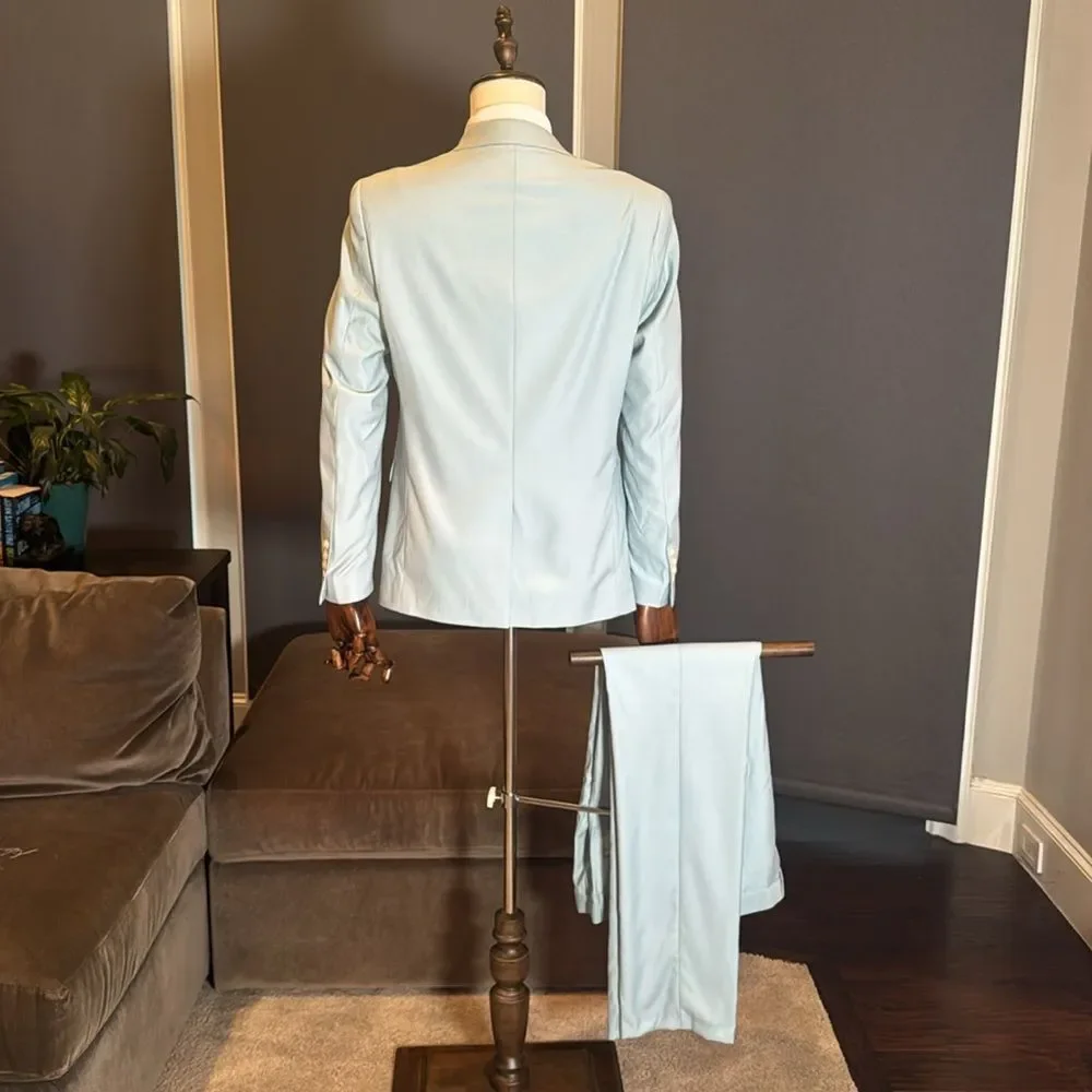 Men’s Pale Blue 2 Piece Suit Single Breasted 2 Button 36 Jacket 32 Pants NEW